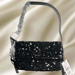 Nicole Miller Black Sequin Shiny Strap Shoulder Bag Purse Formal Dressy New NWT